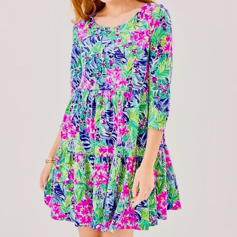 LILLY PULITZER + DISNEY PARKS colorful EUC 100% Cotton knit dress size L (12-14)